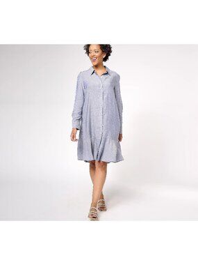 Attitudes by Renee Shirt Dress Medium Woven Multi Tasking Indigo Blue Office NEW